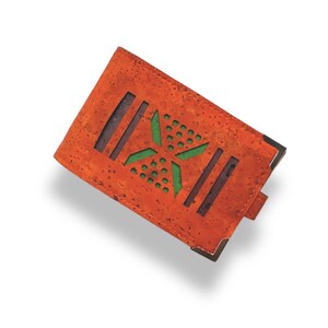 Minibilletera vegana de tela de corcho naranja/cuero de corcho con 4 ranuras (doblada toma 8 o 10 tarjetas) decoración geométrica respaldada con corcho de color