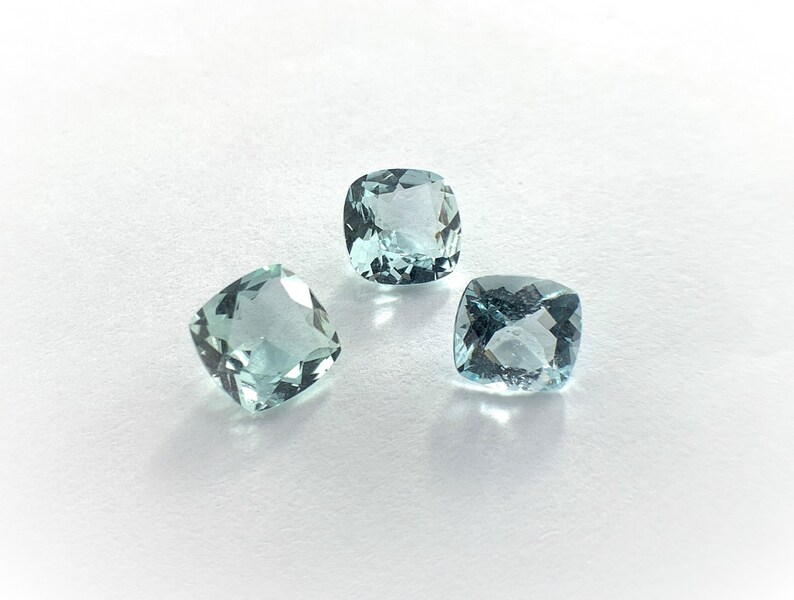 Aquamarine 5.00CTS 3Pcs together Beautiful light tone Blue Cushion Shaped!