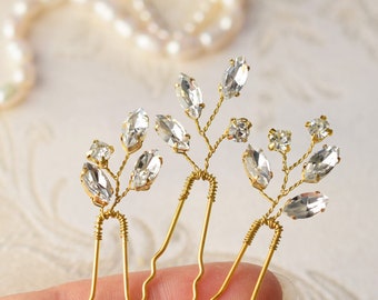 Bridal Hair pins, Rhinestone Hair piece, Weddng Headpiece, Rose gold hair pins