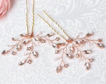 Rose gold rhinestone and crystal bridal hair pins, Gold Wedding headpiece , Silver bridal hairpiece, Bridesmaid jewelry