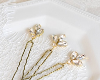 Bridal rhinestone hair pins, Rose gold hair bun pins