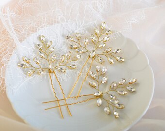 Bridal rhinestone hair pins in silver, gold or rose gold