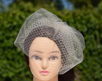 Bridal birdcage veil, Champagne blusher veil, Wedding headpiece, Bridal hair piece, Wedding headdress, Tulle veil headpiece, Ivory veil