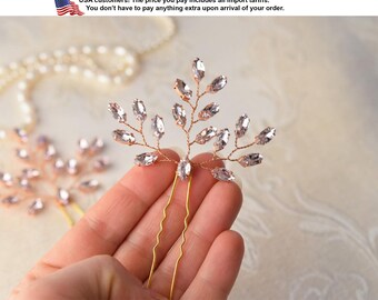 Bridal rhinestone hair pins in silver, gold or rose gold