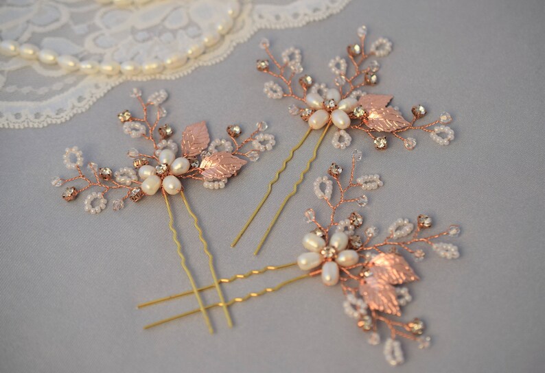 Flower hair pin Crystal hair jewelry Wedding floral hairpiece Rose gold bridal hair pins pearl wedding headpiece rhinestone hair piece