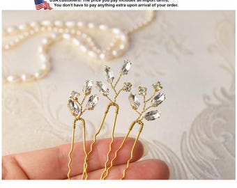 Bridal Hair pins, Rhinestone Hair piece, Weddng Headpiece, Rose gold hair pins