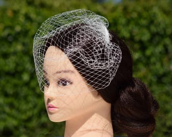 Birdcage bridal veil, Wedding veil headpiece, Vintage blusher veil, Bridal hair piece, Ivory short veil headpiece, Black veil birdcage