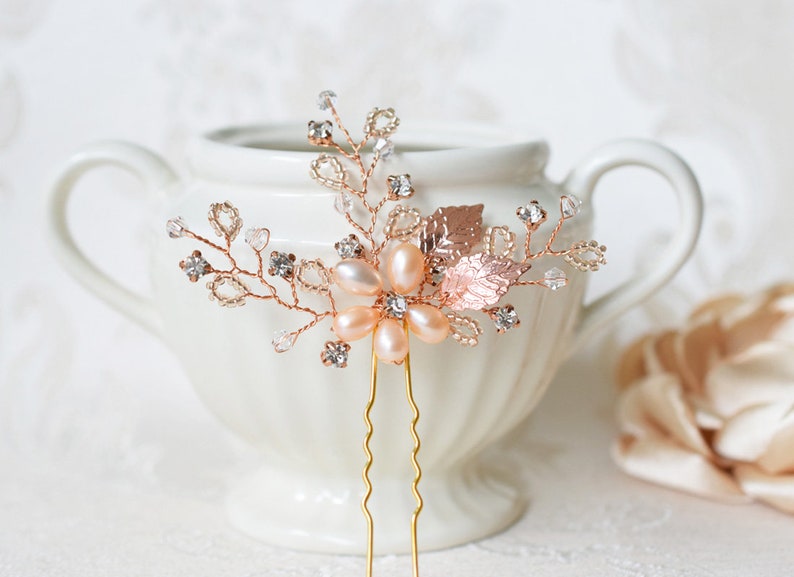 Flower hair pin Crystal hair jewelry Wedding floral hairpiece Rose gold bridal hair pins pearl wedding headpiece rhinestone hair piece