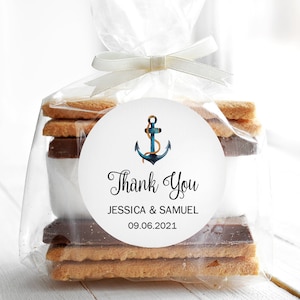 Wedding Favor Tag Template Nautical Allure. DIY Printable Sticker Label with Watercolor Anchor, Square or Round. Templett, Instant Download.