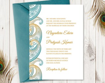 Indian Wedding Invitation Template paisley Teal & - Etsy
