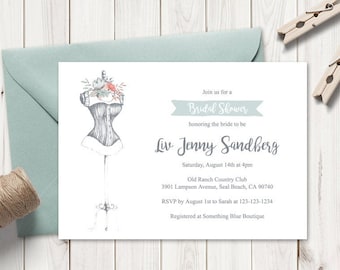 Rustic Bridal Shower Invitation Template "Flower Bicycle", Aqua Green. DIY Romantic Printable Invite. Editable Templett, Instant Download.