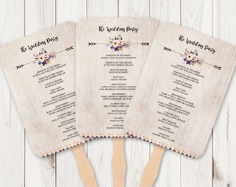 Fan Program Template "Whimsical Garden". DIY Printable Wedding Program with Watercolor Anemone Flowers. Editable Templett, Instant Download.