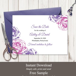 Save the Date Printable Template summer Roses - Etsy