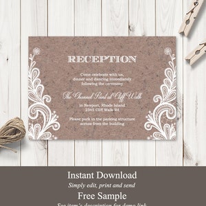 Kraftpapier Vorlage ""Vintage Lace"" zum Selbermachen, Rustikale Einlage Karte Invite zum Selbermachen. Bearbeitbares Templett, Sofortiger Download.