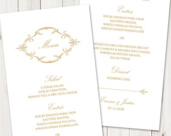 Classic Wedding Menu Template "Perfect Match", Gold. DIY Printable Menu Card, Elegant & Clean. Fully Edtable, Templett. Instant Download.