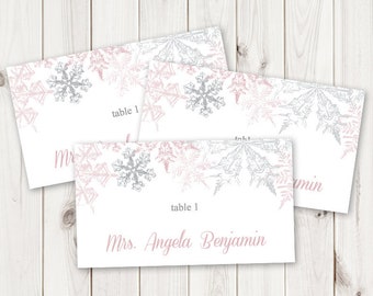 Winter Wedding Place Card Template snowflakes | Etsy