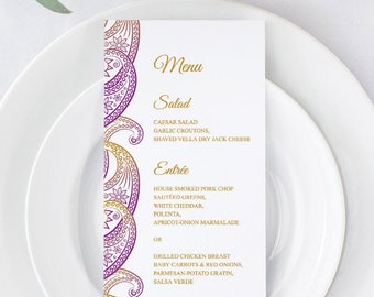 Menu Card Baby Shower Indian Bridal Shower Custom Printable Menu Birthday Party Printable Spanish Moroccan Wedding Arabian Dinner