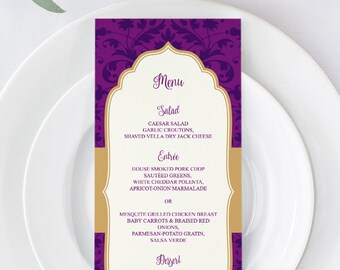 Menu Card Baby Shower Indian Bridal Shower Custom Printable Menu Birthday Party Printable Spanish Moroccan Wedding Arabian Dinner