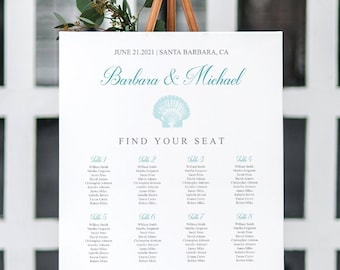 Seating Chart Poster Template Seaside Romance, Teal. DIY Printable Destination / Beach Wedding Seating Plan Sign. Templett, Instant Download