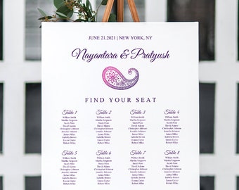 Indian Wedding Seating Chart Poster Template "Paisley" Purple Violet. DIY Printable Mhendi Seating Plan Sign. Templett, Instant Download.