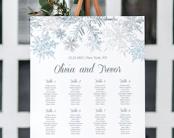 seating chart design Seating Chart Poster Template Snowflakes, Silver & Blue. Printable Winter Wedding Custom Seating Chart Plan Sign. Templett, Instant Download