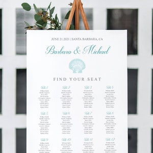 Seating Chart Poster Template Seaside Romance, Teal. DIY Printable Destination / Beach Wedding Seating Plan Sign. Templett, Instant Download