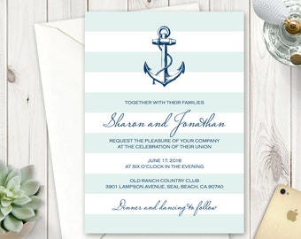 nautical wedding invitation template navy affair etsy