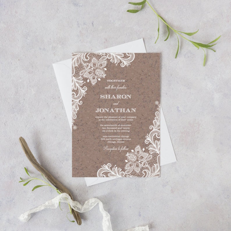Kraft Paper Wedding Invitation Template vintage - Etsy