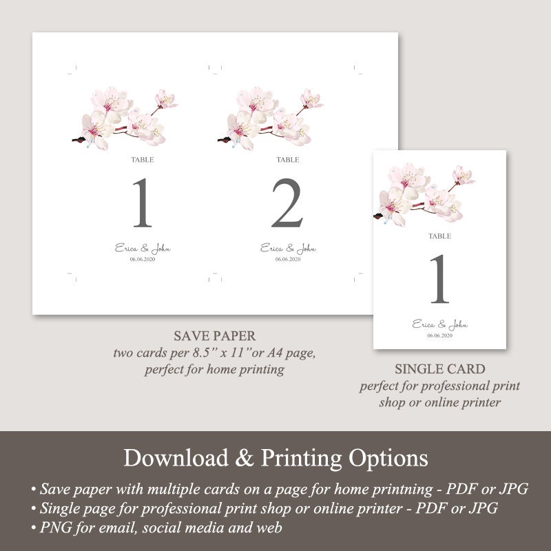 Spring Wedding Table Numbers Template cherry - Etsy