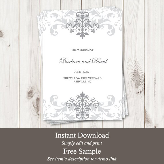 Classic Wedding Program Template Elegant Ironwork Etsy