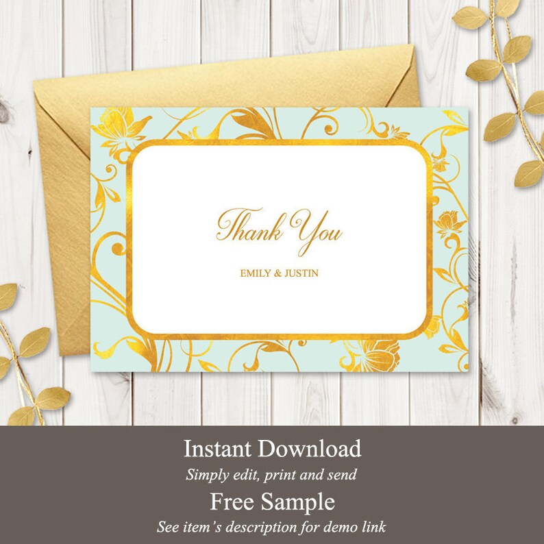Luxury Wedding Thank You Card Template gilded - Etsy