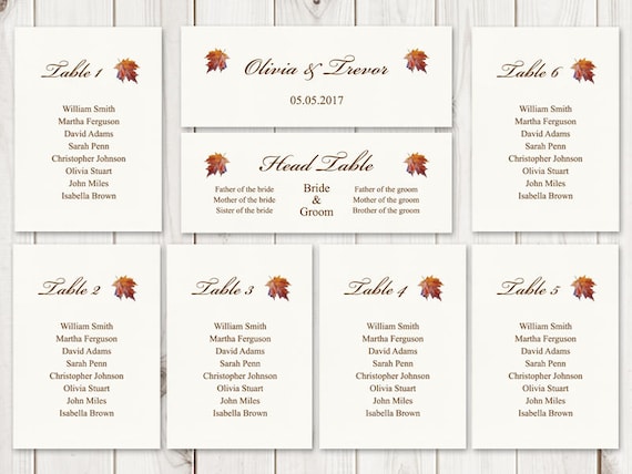 watercolor wedding seating chart template fall in etsy