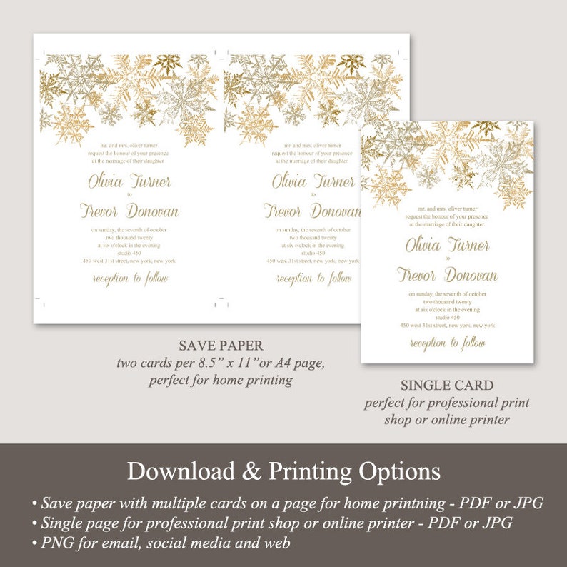 Christmas Wedding Invitation Template Snowflakes Etsy