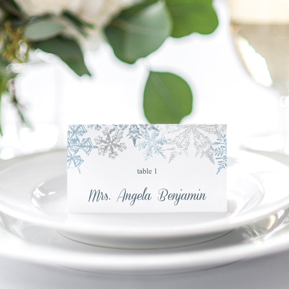 Winter Wedding Place Card Template snowflakes | Etsy