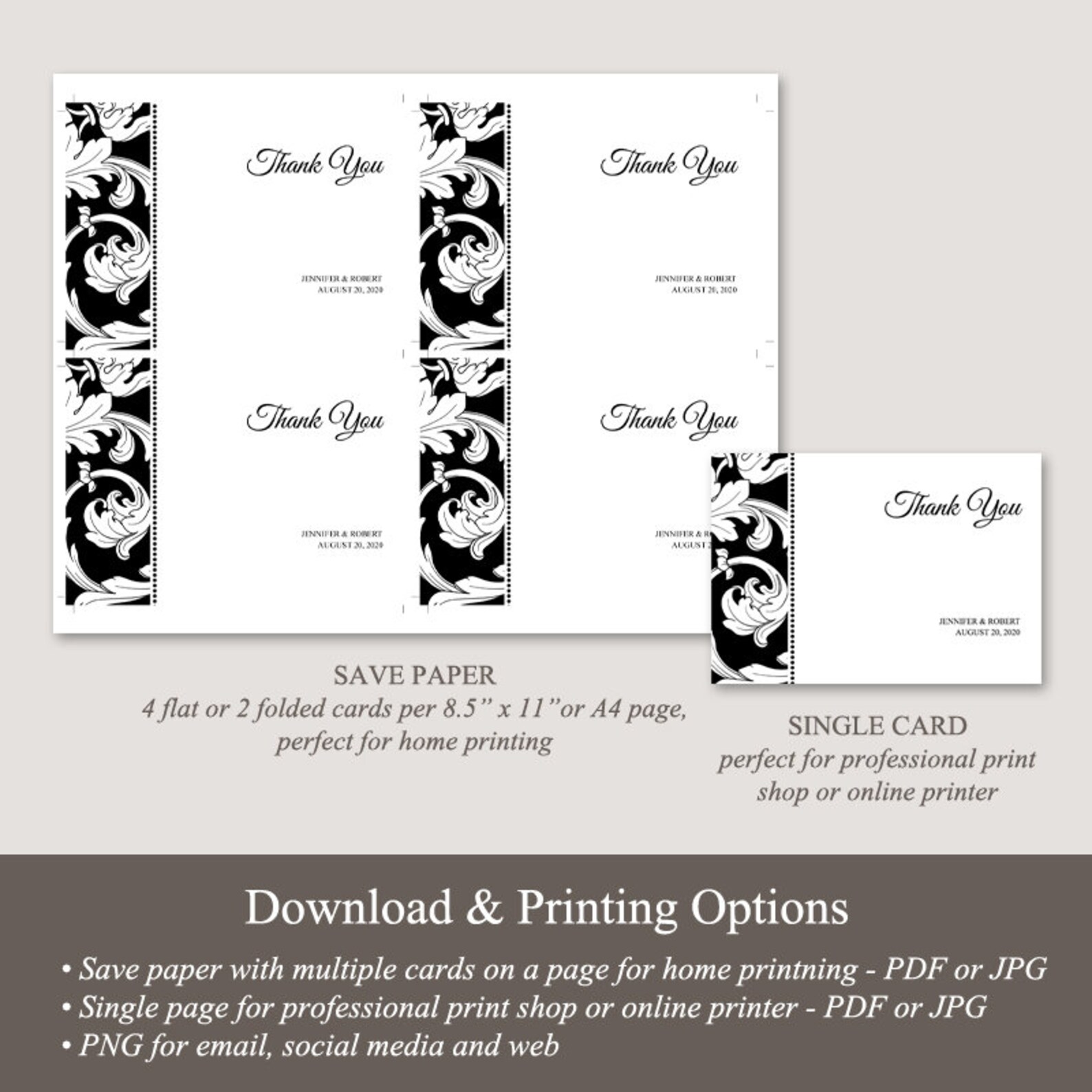 Printable Wedding Thank You Card Template elegance - Etsy