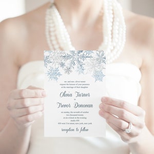 Winter Wedding Invitation Template Snowflakes, Silver & Blue. DIY Christmas Party Printable Invite. Editable Templett, Instant Download. image 5