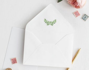 Greenery Wedding Envelope Liner Printable Template "Lovely Leaves" with Green Watercolor Laurel. DIY Botanical Lining, Instant Download.