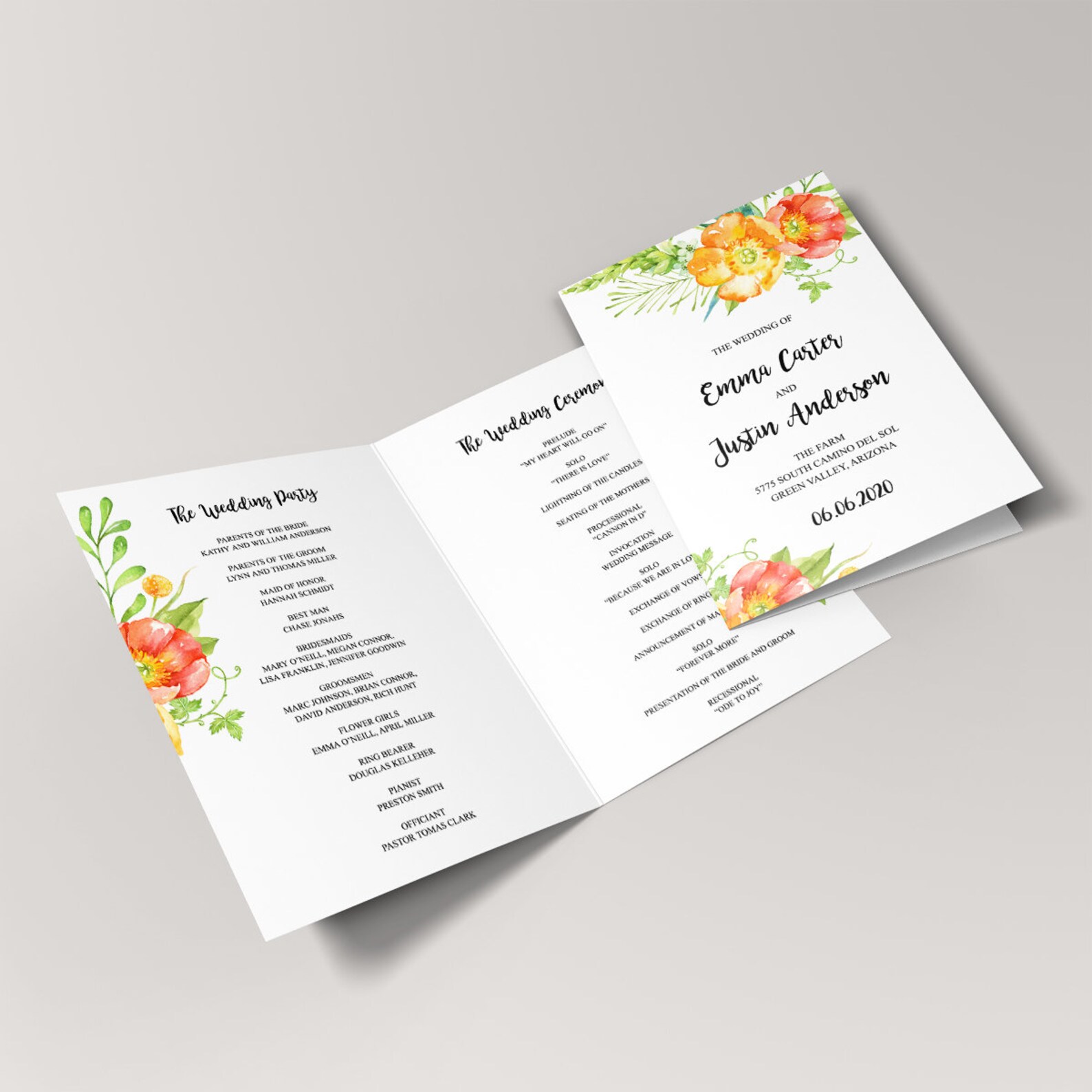 Watercolor Wedding Program Template summer - Etsy