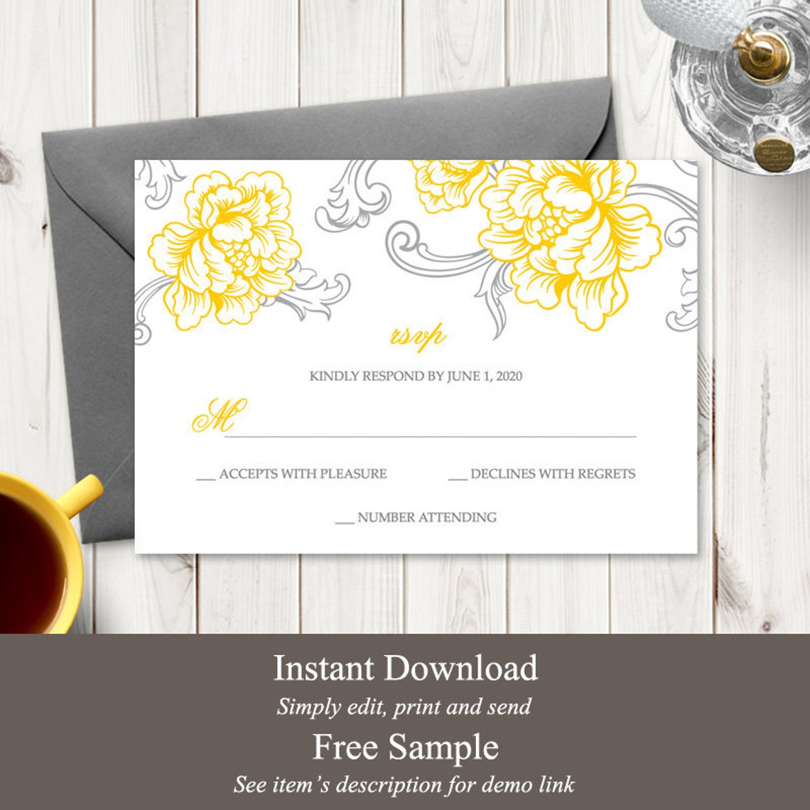 Wedding RSVP Printable Template exquisite Florals | Etsy