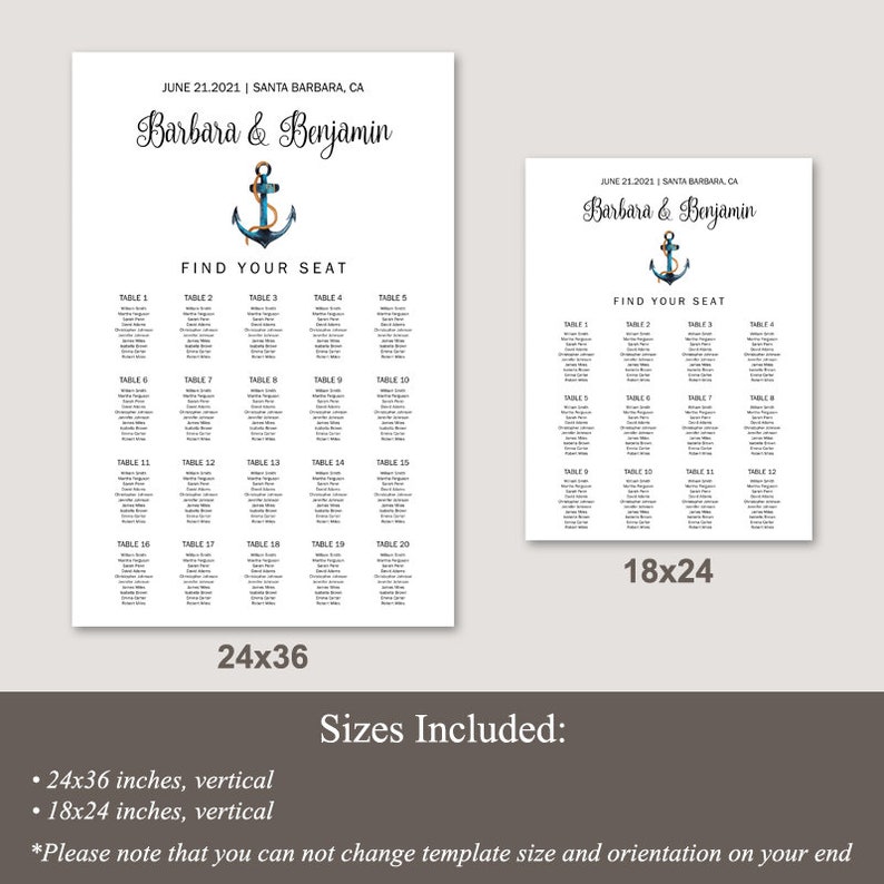 Wedding Seating Chart Poster Template Nautical Allure. DIY Etsy