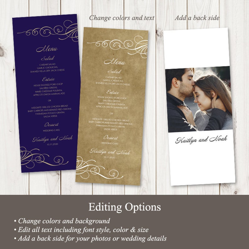 Elegant Wedding Menu Template Tender Twirls, Purple. Printable Modern Menu Card, Fully Edtable Text & Artwork. Templett, Instant Download. image 4
