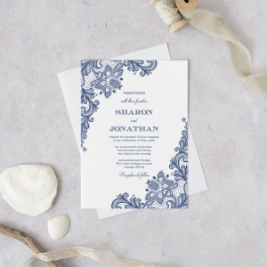 Wedding Invitation Template vintage Lace, Navy Blue. DIY Printable ...