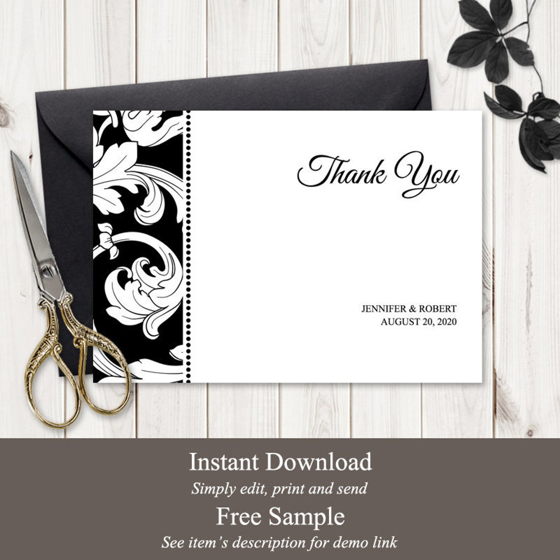 Printable Wedding Thank You Card Template elegance - Etsy