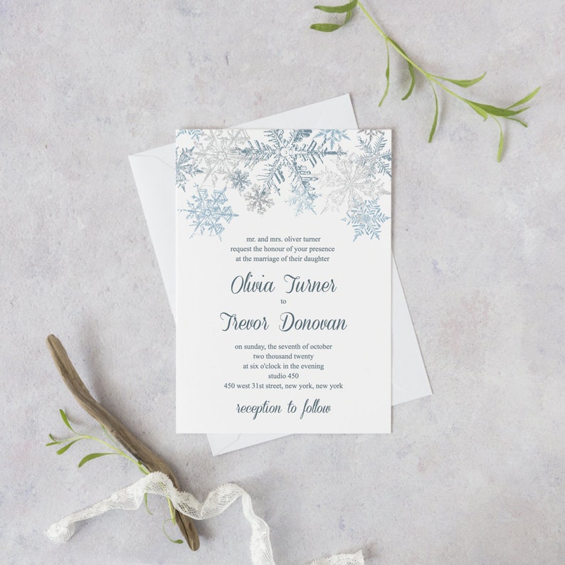 Winter Wedding Invitation Template Snowflakes, Silver & Blue. DIY Christmas Party Printable Invite. Editable Templett, Instant Download. image 6