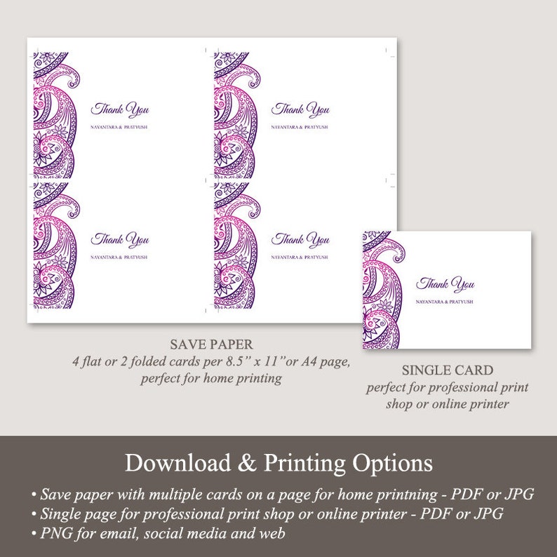 Templett Indian Wedding Invitation Set Paisley Instant Download. Purple Violet DIY Printable Traditional Mhendi Ornament Templates