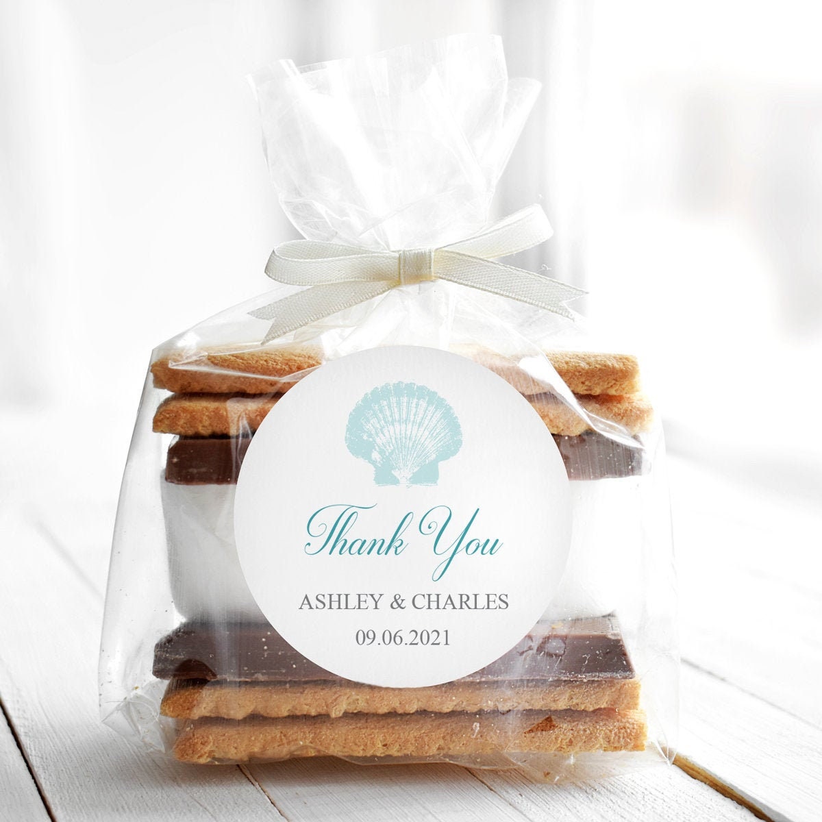 Beach Wedding Favor Tag Template "Seaside Romance", Teal. DIY Printable Sticker Label, Square or Round. Editable Templett, Instant Download.