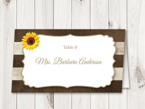 Stunning Watercolour Sunflower Wedding Table Seating Name Place Cards