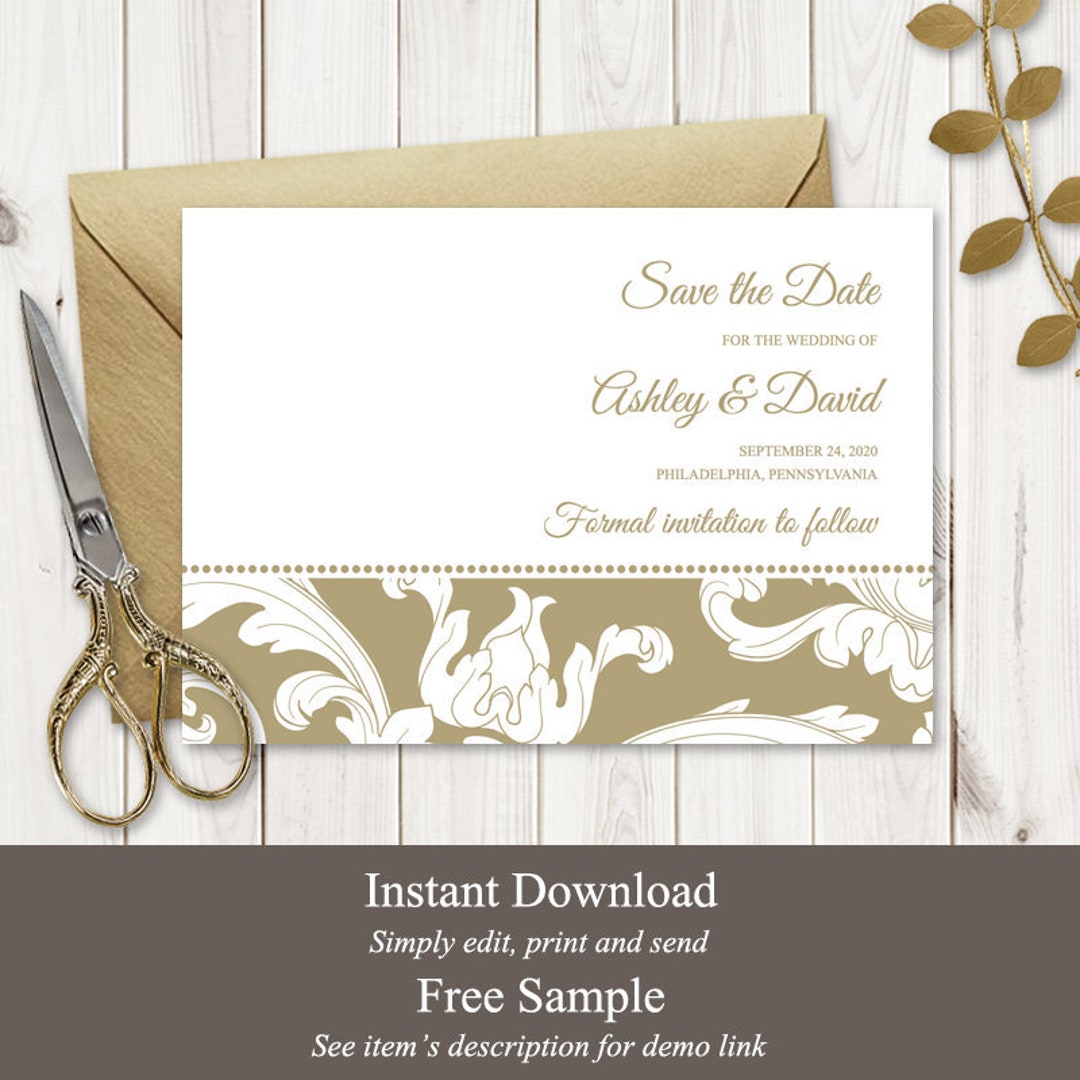 Printable Save the Date Card Template "elegance" With Floral Ornaments ...
