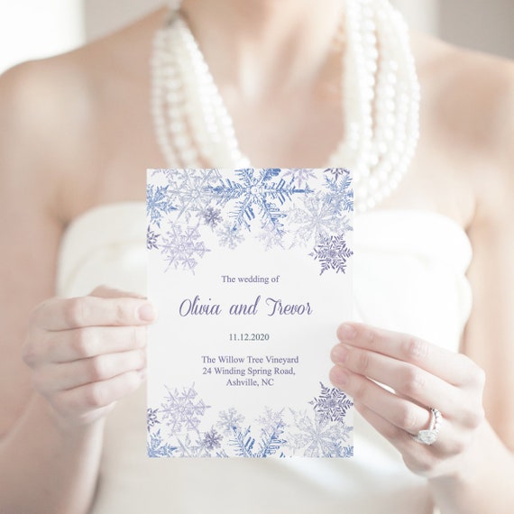 Winter Wedding Program Template Snowflakes Purple Violet Etsy