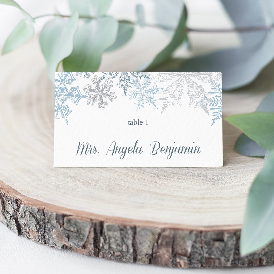 Winter Wedding Place Card Template snowflakes | Etsy